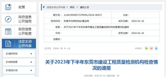 关于2023年下半年东莞市建设工程质量检测机构检查情况的通报