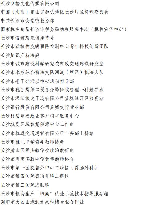 2023年度长沙市青年文明号、青年岗位能手、青年安全生产示范岗、青年突击队建功行动拟表彰名单公示