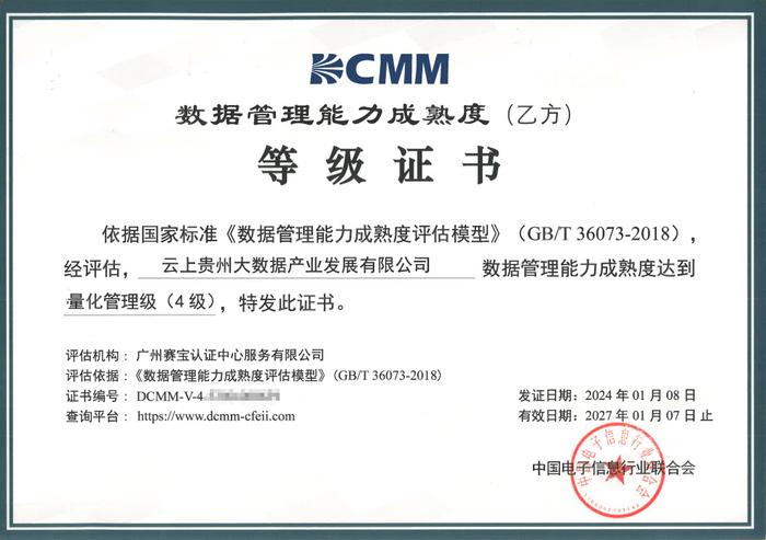 贵州首家！云上贵州公司通过国家DCMM乙方四级认证