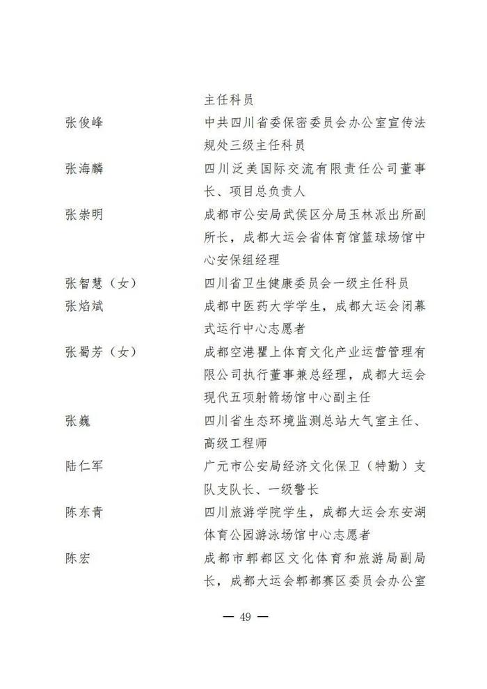 公示！这些集体和个人在成都大运会申办、筹备、举办工作中作出突出贡献 拟获表彰