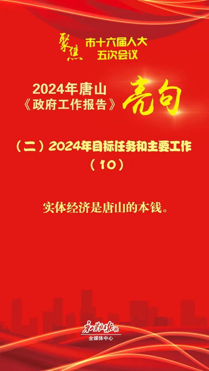 2024年唐山市《政府工作报告》亮句