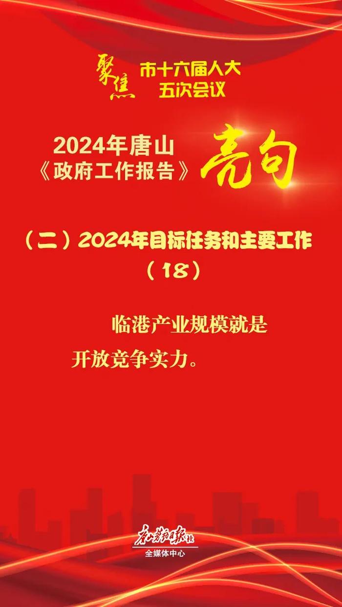 2024年唐山市《政府工作报告》亮句