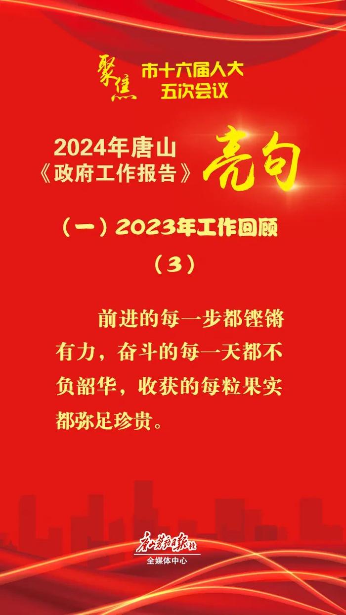 2024年唐山市《政府工作报告》亮句