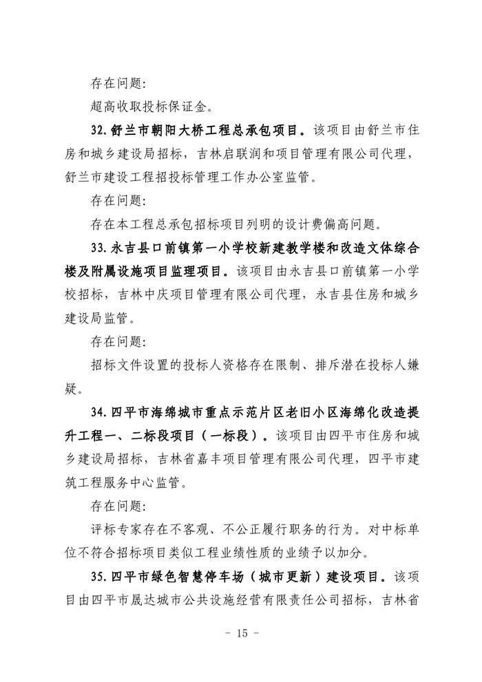 关于全省工程建设招标投标领域突出问题专项治理情况的通报（吉政数联〔2023〕12号）