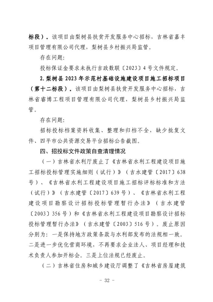 关于全省工程建设招标投标领域突出问题专项治理情况的通报（吉政数联〔2023〕12号）