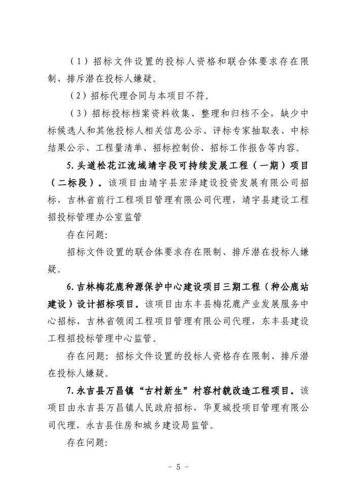 关于全省工程建设招标投标领域突出问题专项治理情况的通报（吉政数联〔2023〕12号）