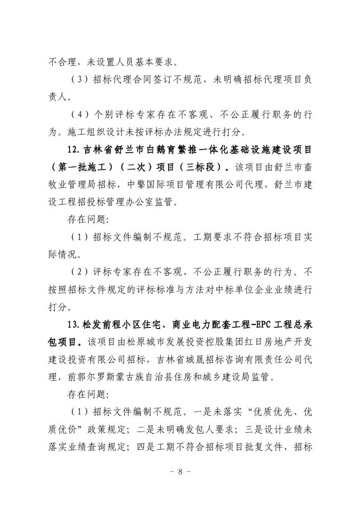 关于全省工程建设招标投标领域突出问题专项治理情况的通报（吉政数联〔2023〕12号）