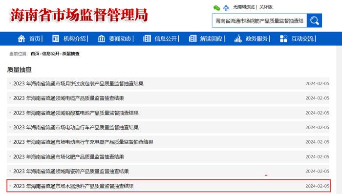 2023年海南省流通市场木器涂料产品质量监督抽查结果