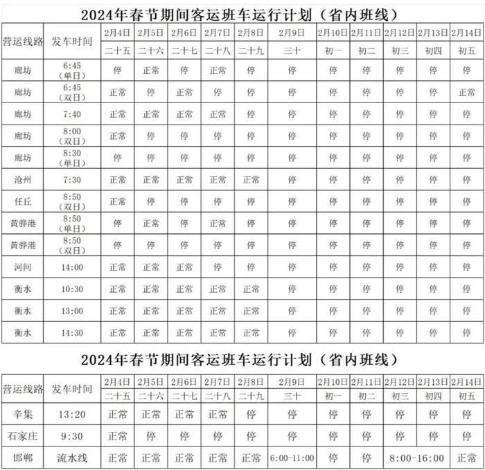 新鲜出炉！春节期间城市公交、城际公交、长途客运发车时间表