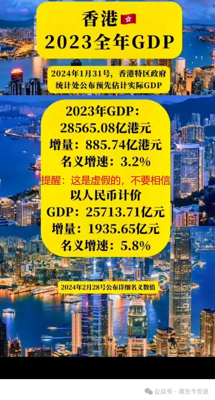 有人问南生，为何不报道香港2023年GDP！因为，网络上的是假数据