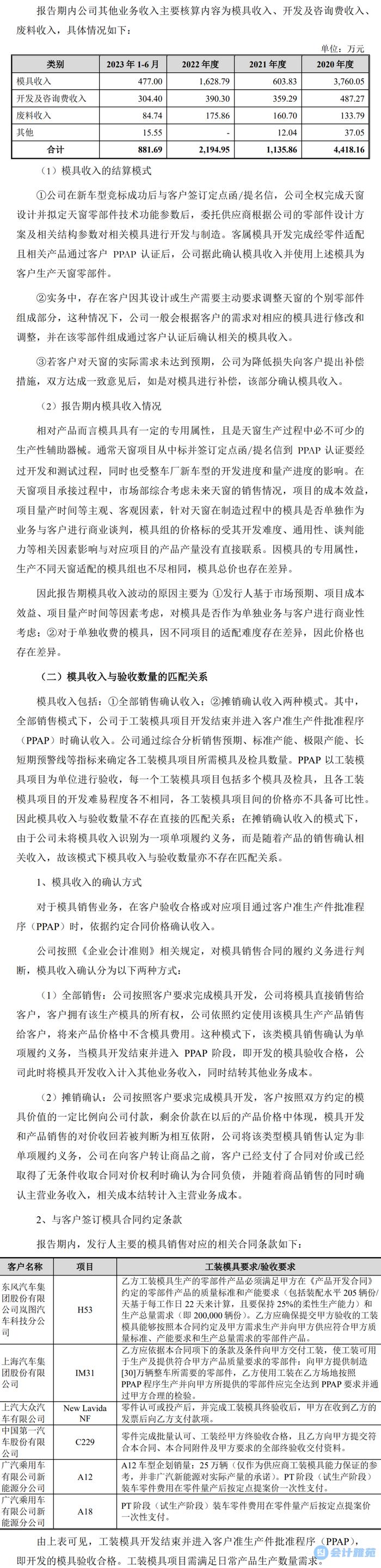 【IPO案例】关于模具销售在直接销售模式和摊销模式下的收入确认方法