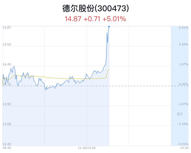 德尔股份盘中大涨5.01% 主力流入749万元