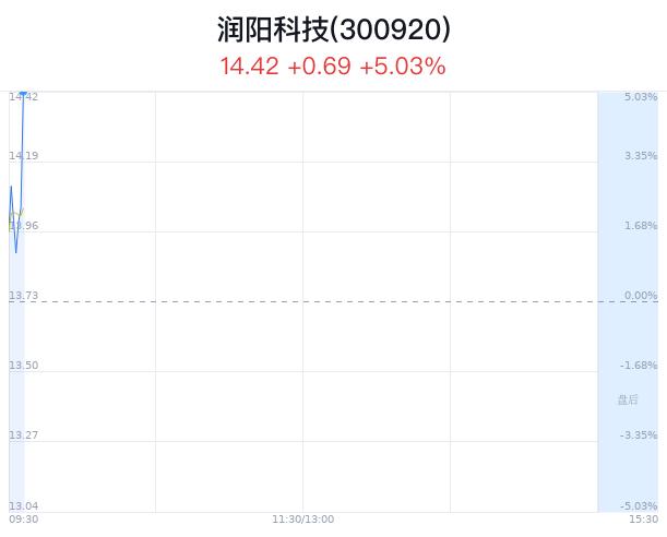 润阳科技盘中大涨5.03% 主力流出0万元