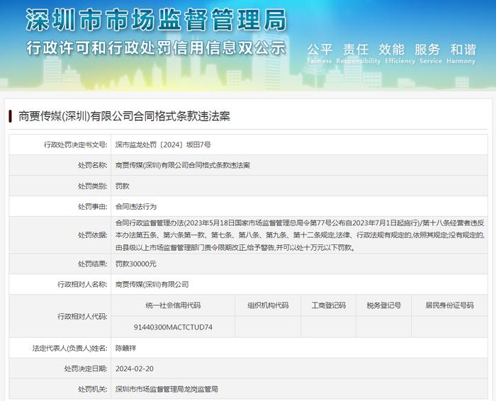 商贾传媒(深圳)有限公司合同格式条款违法案