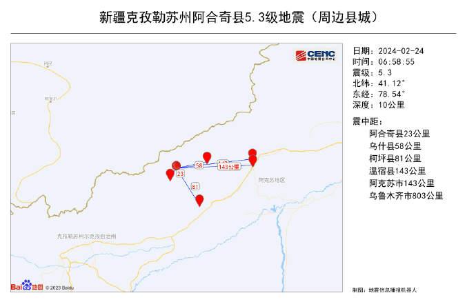 新疆阿合奇5.3级地震未造成人员和财产损失