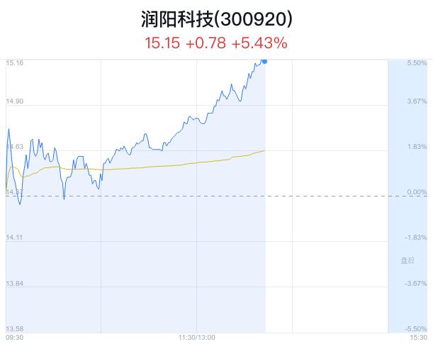 润阳科技盘中大涨5.43% 主力流入66万元