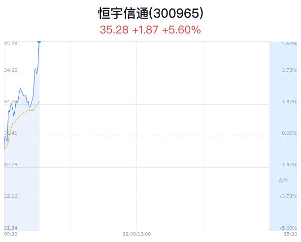 恒宇信通盘中大涨5.60% 主力净流入173万元