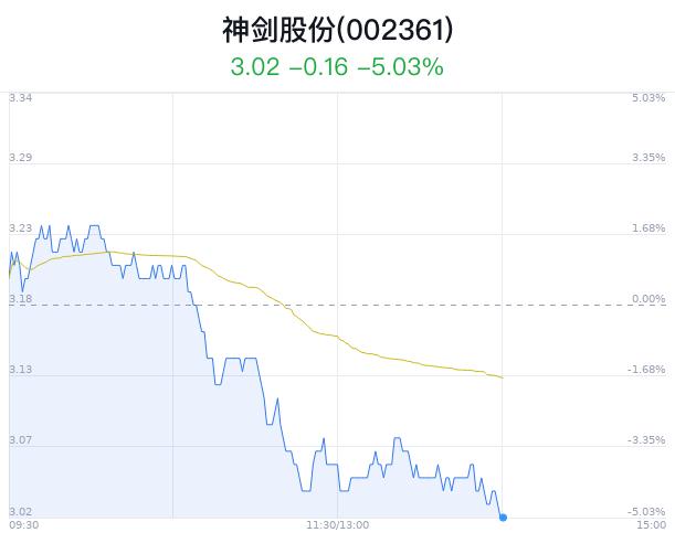 神剑股份盘中大跌5.03% 主力净流出186万元