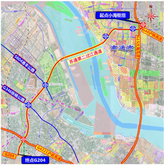 苏通第二过江通道路线走向图。图/苏州发布
