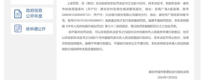 擅自改变建筑物形式等  廊坊新奥房地产开发有限公司被罚228.5万余元