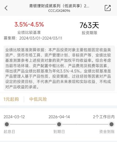 青银理财璀璨人生成就系列2024年096期理财3月1日起发行，业绩比较基准3.5%-4.5%