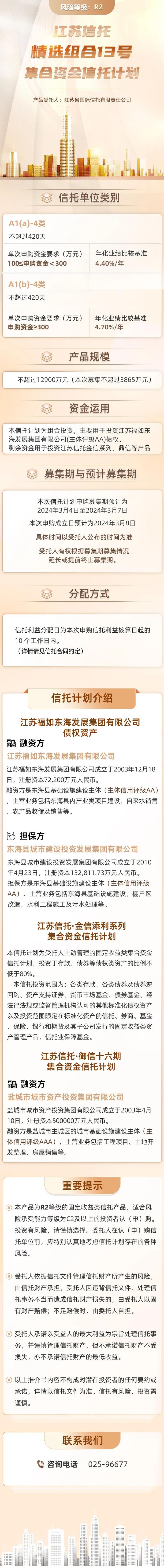 【正在热销】丨江苏信托-精选组合13号集合资金信托计划