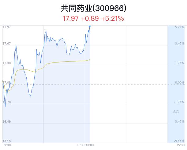 共同药业盘中大涨5.21% 主力净流入843万元