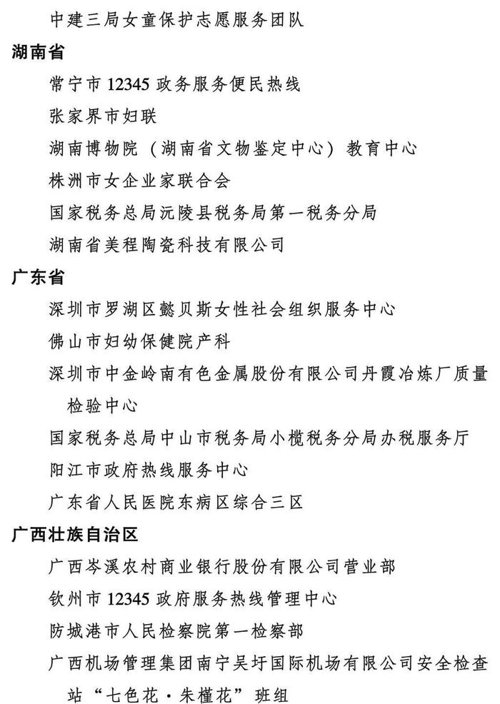 全国三八红旗手标兵、全国三八红旗手、全国三八红旗集体全名单