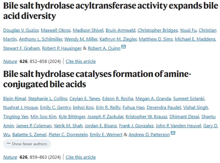 重大突破！两篇Nature论文揭示肠道微生物的胆盐水解酶也能制造偶联胆汁酸分子