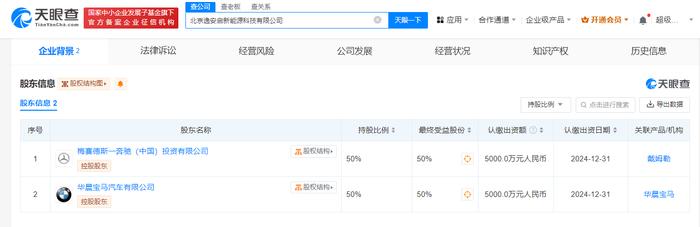 奔驰宝马合资新能源科技公司成立 注册资本1个亿