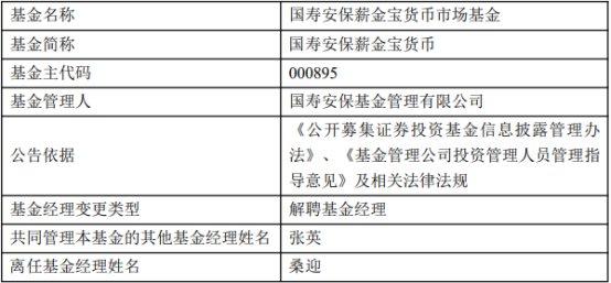 桑迎离任国寿安保薪金宝货币