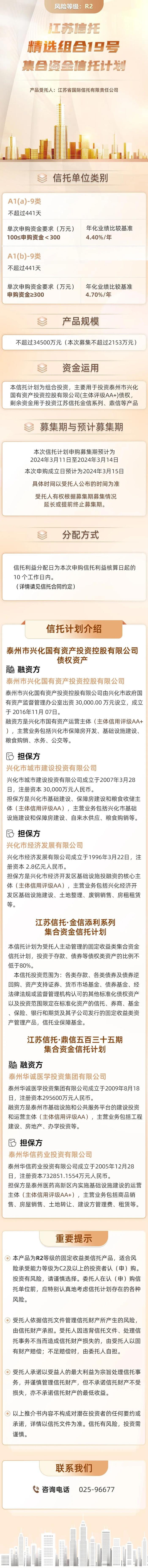 【正在热销】丨江苏信托-精选组合19号集合资金信托计划