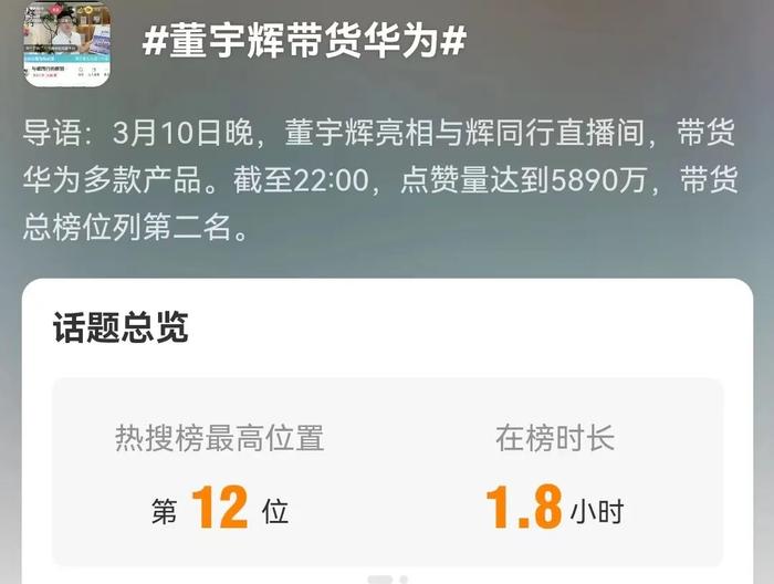 带货华为总销售额破亿元！董宇辉却遭质疑“蹭热度”？上月曾清空微博…