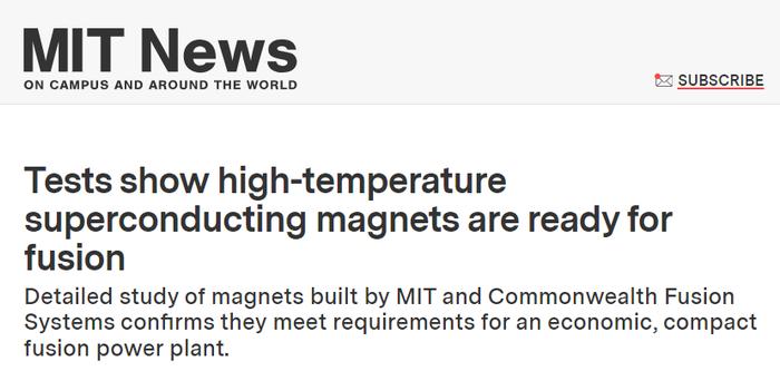 无限清洁能源的未来将至？MIT超导磁体产生创纪录磁场强度，成本低至1/40，核聚变商用成为可能