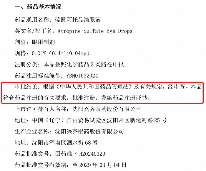 兴齐眼药率先拿下硫酸阿托品滴眼液批件，股价尾盘暴拉