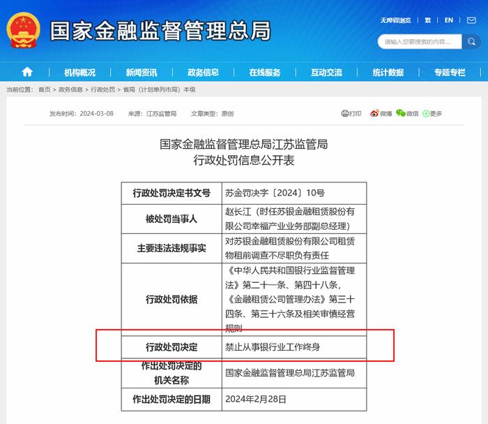 金租行业今年首例红牌罚下！苏银金租一中层因“调查未尽职”被终身禁业，行业处罚力度明显加大