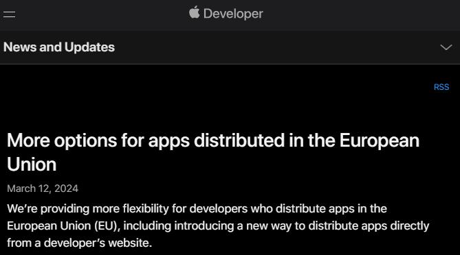 欧盟压力下苹果再次作出重大让步 开发者将能通过网站分发APP