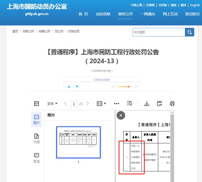 不按相关规定标准建人防工程  中铁二十四局集团上海建设投资有限公司被处罚