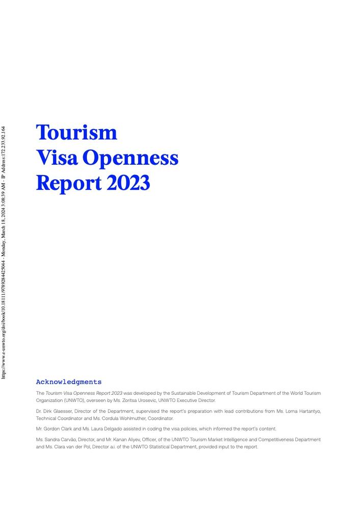 UN Tourism：2023年旅游签证开放报告