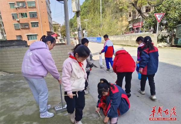 隆回县六都寨镇丁山小学开展清扫街道活动