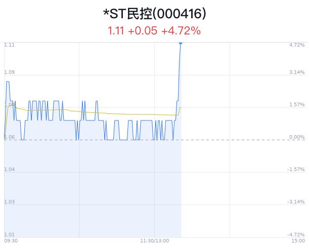 *ST民控盘中涨停 主力净流入159万元