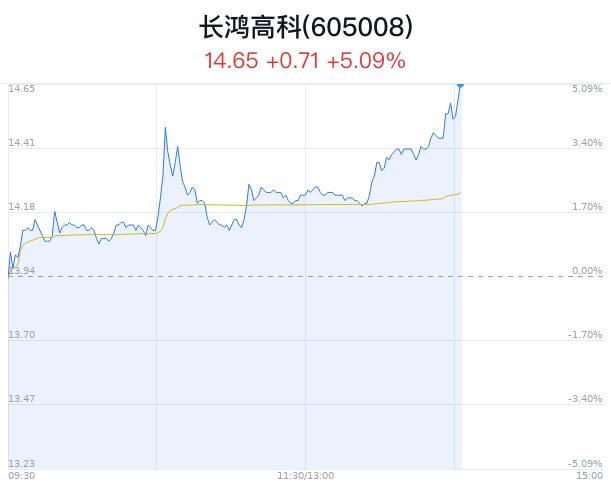 长鸿高科盘中大涨5.09% 股价创1月新高