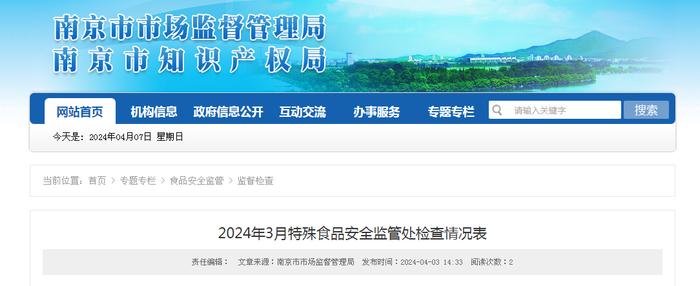 【南京】2024年3月特殊食品安全监管处检查情况表