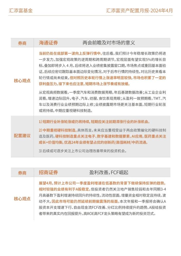 汇添富基金资产配置月报 | 2024年4月：业绩披露期，市场或回归基本面定价逻辑