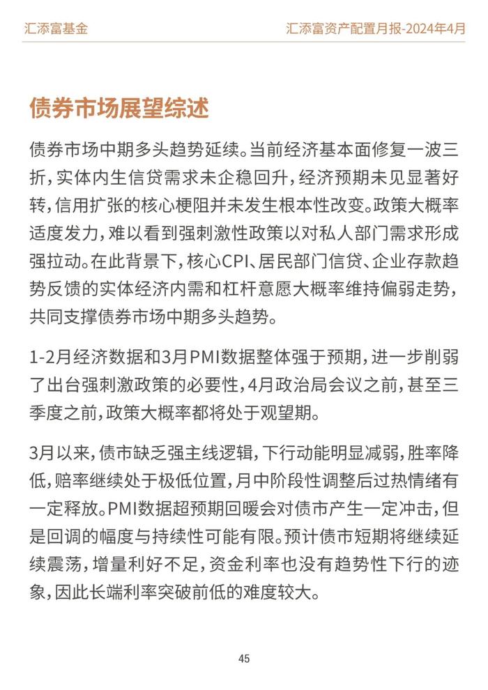 汇添富基金资产配置月报 | 2024年4月：业绩披露期，市场或回归基本面定价逻辑