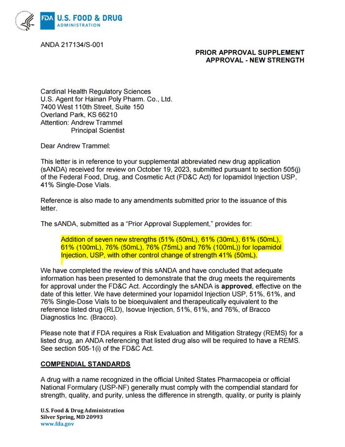 【喜讯】普利制药碘帕醇注射液7个新品规再获美国FDA上市批准！11个规格全覆盖，全面满足美国临床需求，带来巨大市场机会！