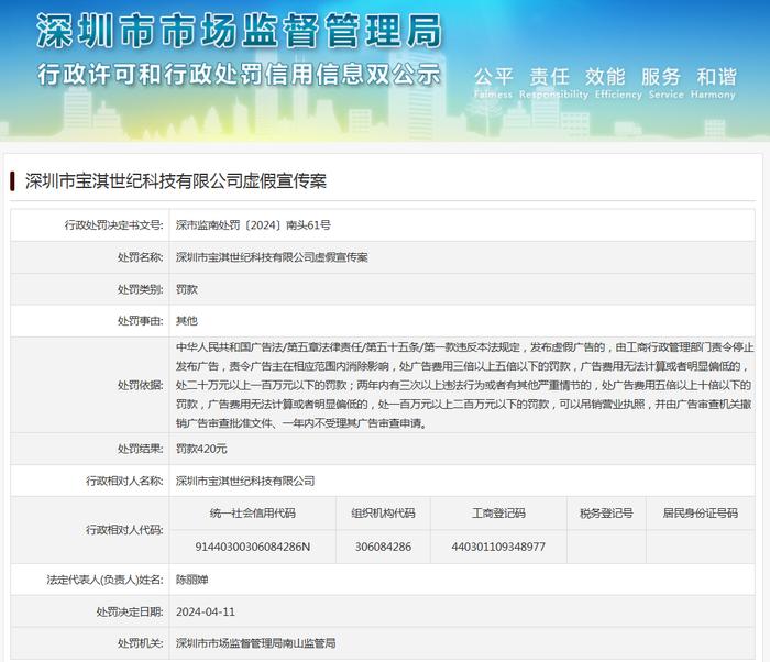 深圳市宝淇世纪科技有限公司虚假宣传案