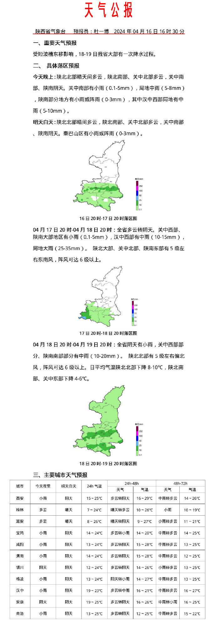 受短波槽东移影响 18-19日陕西省大部有一次降水过程