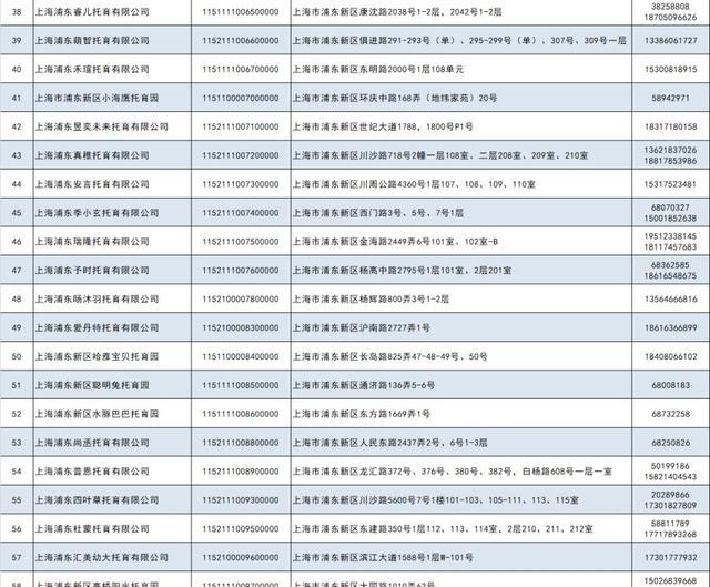 2024年浦东新区托育机构信息公示