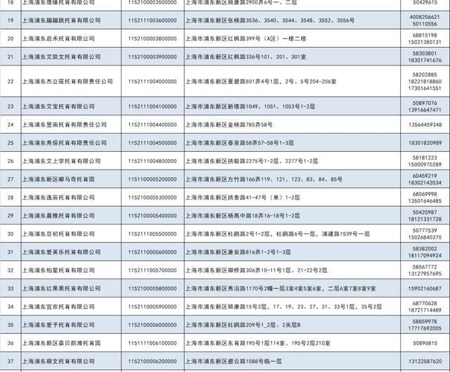 2024年浦东新区托育机构信息公示